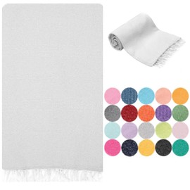 Park & Oz Turkish Peshtemal Beach Towels, 100% Cotton, Oversize 39x71 Lightweight, Fast Drying, Great for Travel, Yoga, Pool, Spa and Bath- Absorbent, Sand Free, Multipurpose Towel (White)