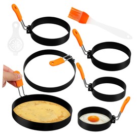 Ciieeo 6 Pcs Stainless Steel Egg Rings with Separator Brush Omelette Molds for Breakfast Sandwiches Pancakes Fried Eggs Easy to Clean Versatile Cooking Rings