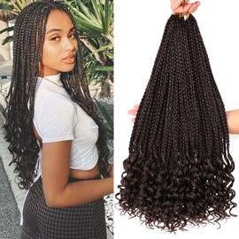 URNice 7 Packs 18 Inch Crochet Box Braids Hair with Curly Ends Prelooped Bohemian Goddess Box Braids Crochet Hair Crochet Braids Hair for Black Women (18 Inch 7 Packs, 4#)