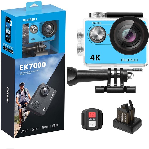 AKASO EK7000 4K30FPS Action Camera - 20MP Ultra HD Underwater Camera 170 Degree Wide Angle 98FT Waterproof Camera with Accessory Kit - Blue