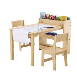 VEVOR Kids Art Table and 2 Chairs, 2-in-1 Toddler Craft and Play Activity Table, Wood Toddler Table and Chair Set with A Cabinet for Art, Craft, Reading, Learning