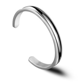 Zuo Bao Hair Tie Bracelet Stainless Steel Grooved Cuff Bangle for Women (Silver)