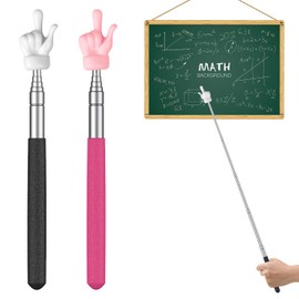 Uniclife 2 Pcs Telescopic Teachers Pointer Mini Retractable Finger Pointer Stick Extendable Hand Pointer Classroom Pointer for Elementary School Kindergarten Teacher, up to 22.3" (Black & Pink)