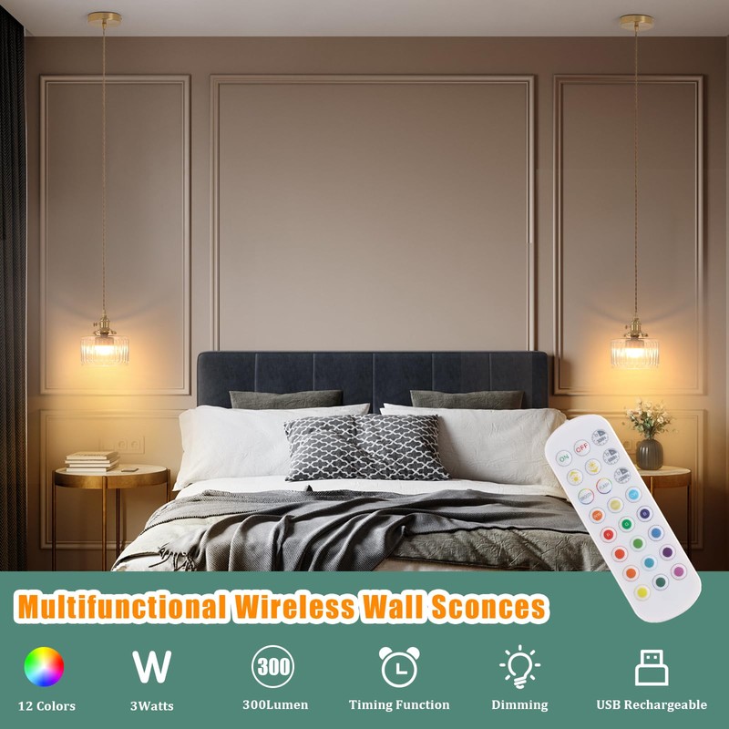 Shenmoyl Battery Operated Pendant Light 5000mAh Rechargeable Chandelier with Remote