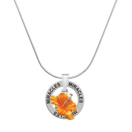 Delight Jewelry Silvertone Hot Orange Hibiscus Flower - Miracles Ring Charm Necklace, 18"