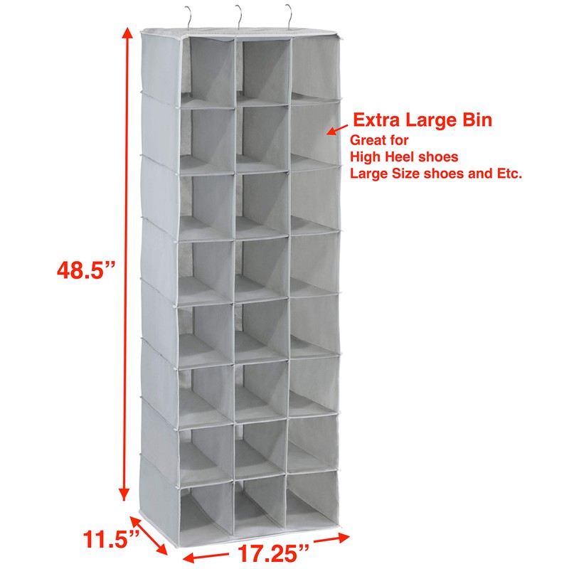 Simple Houseware Hanging Closet Organizers 24 Section Shoe Shelves, Gray