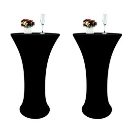 TC LUDUAN 2 Pack 24x43 Inch Black Spandex Cocktail Table Cloth Fitted Round Bar Table Stretch Highboy Cocktail Table Covers for Banquet Outdoor Party Wedding Bar Round Bottom Black