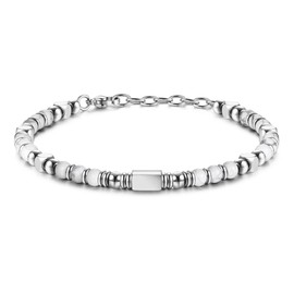 LOLIAS Silver Bracelet for Women Stainless Steel Beaded Bracelets White Turquoise Stone Anxiety Bracelets Womens Friendship Bracelet Birthday Gifts Jewellery 4MM