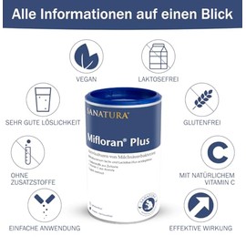 Pack of 3 Sanatura Mifloran Plus - 3 x 200 g - Lactic Acid Bacteria with 12 Billion CFU per Daily Dose - Combined with Vitamin C from Acerola and Oligofructose - Vegan and Lactose Free