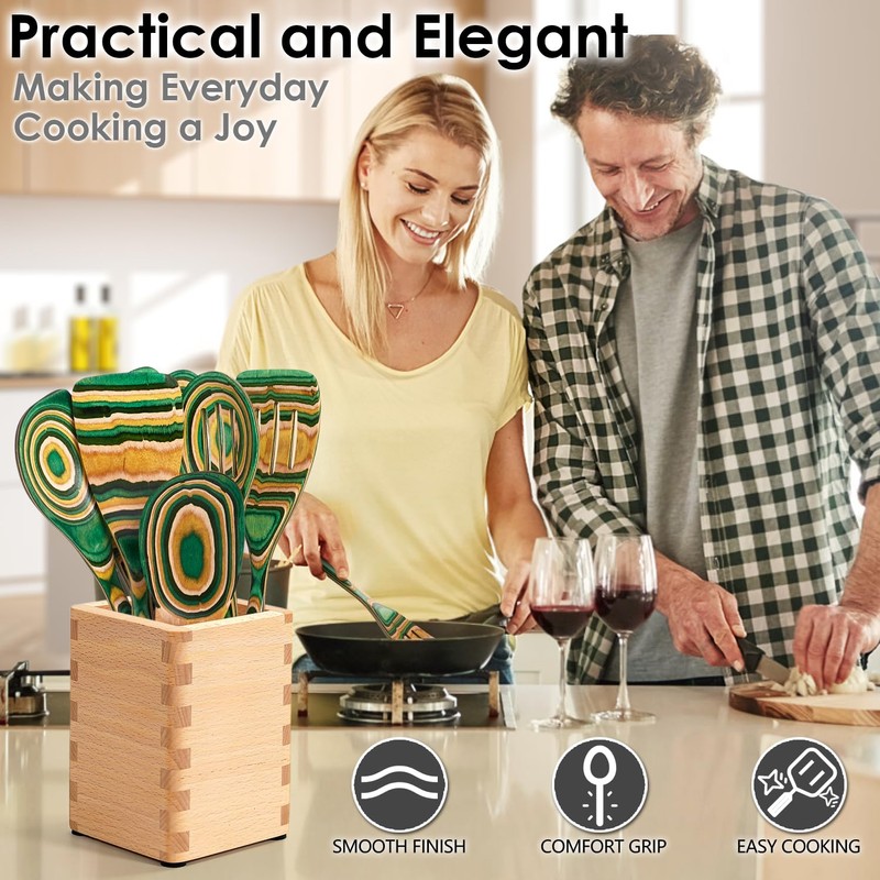 Wooden Spoons for Cooking, 7 Pcs Pakkawood Wooden Kitchen Cooking