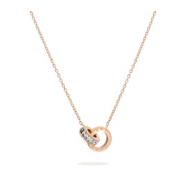 Cherry Knot Women's Necklace, Popular, Hypoallergenic, Pink Gold, Silver, Titanium Necklace, Roman Numerals, Red CZ Diamond, Ring Top, Cute, Swinging Necklace, Fashionable Accessory, Box Included (Pink Gold)