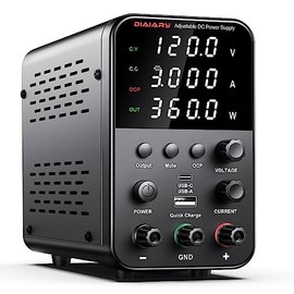 DIAIARY - Fuente de alimentación de CC variable, fuente de alimentación de banco de CC regulada de conmutación ajustable de 120 V 3 A con...