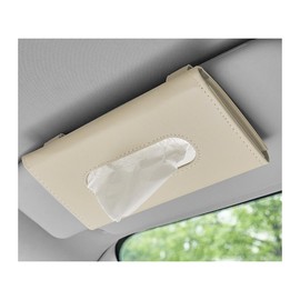 ZNDAW Car Tissue Holder, Vehicle Sun Visor Napkin Box Hanging Paper Towel Dispenser with Tissues Refill, Leather Backseat Paper Towel Case Visor Napkin Storage Holder for Most Cars (Beige)