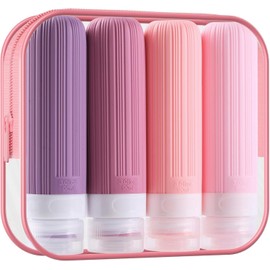 Juego de 4 Botellas de Viaje de Silicona,con Etiqueta Recipientes para Viaje,con Certificación Tsa, Sin Bpa, a Prueba de Fugas, Comprimible, Accesorios Kit Viaje