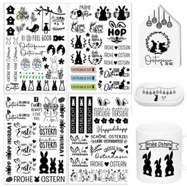 Pack of 4 A5 Rub On Stickers, Easter, Rub On Foil, 21 x 14 cm Film Transfer Sticker, Rub On Sticker, Easter Sticker, Easter Eggs, Easter Bunnies, Rub Ons Sayings for Glass, Wood, Furniture,