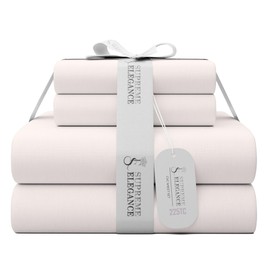 SUPREME ELEGANCE Twin XL Size Cotton Rich Light Pink Dorm Bedding Set, Brushed Percale Weave Sheets, Wrinkle-Resistant College Dorm Room Essentials (1 Flat Sheet, 1 Fitted Sheet & 1 Pillowcase)