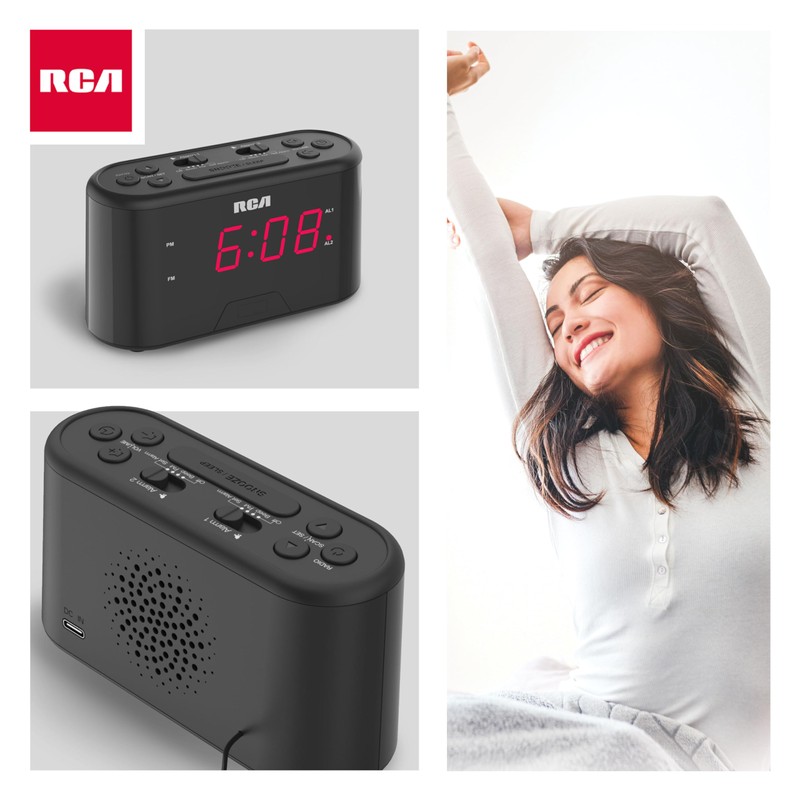 RC551 Digital Clock Radio, Black; Dual Wake Alarm, Sleep Timer,
