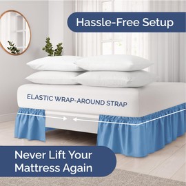 Wrap Around Dust Ruffle Bed Skirt – Denim Blue - Made for Full Size Beds with 18 in. Drop – Easy Fit Elastic Strap - Pleated Bedskirt with Brushed Fabric - Wrinkle Free, Machine Wash - by CGK Linens