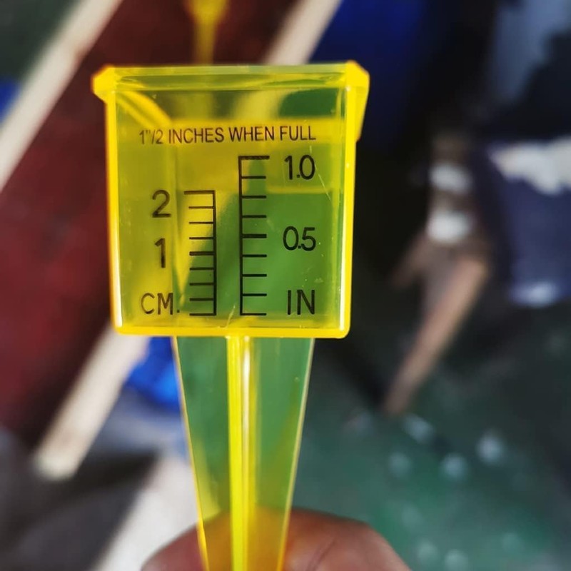 Yellow Mini Portable Sprinkler and Rain Gauge Wide Mouth Bright