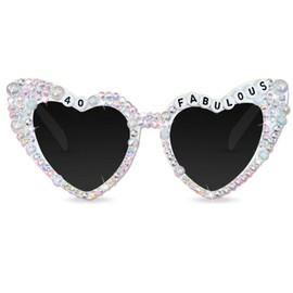 Topfunyy 40th Birthday Glasses for Women - 40&Fabulous - White Shiny Diamond Pearl Sunglasses for Women 40th Birthday Party Decoration