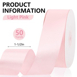 Light Pink Satin Ribbon 1-1/2 Inch,50 Yards Light Pink Fabric Ribbon for Gift Wrapping,Crafts,Flower Bouquet,Bows Making,Balloons,Wedding,Birthday Party,Baby Shower Decoration