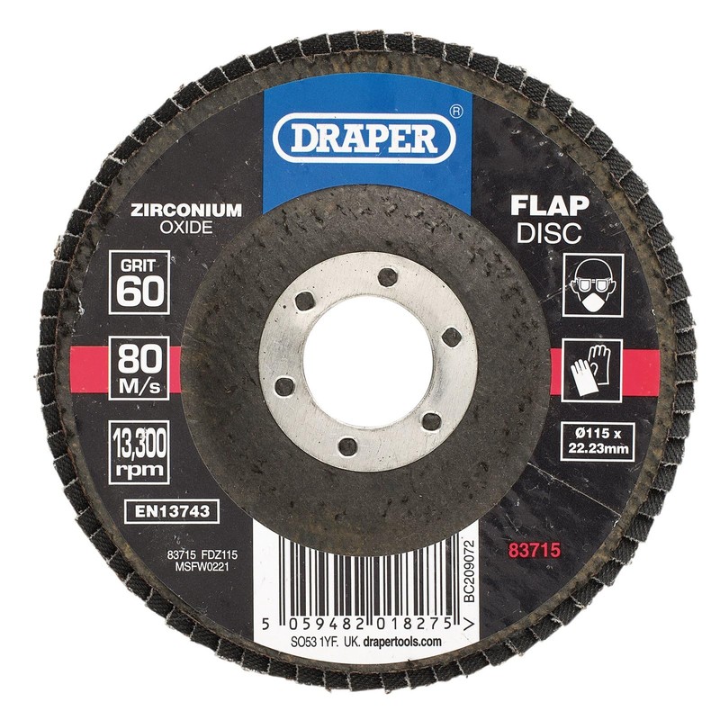 Draper 83715 Zirconium Oxide Flap Disc, 115 x 22.23mm, 60
