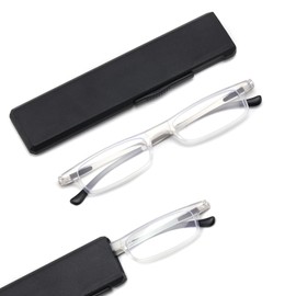 SKYOAK Ultra thin Lightweight Folding Reading Glasses Women Men TR90 Blue Light Blocking Anti UV/Eyestrain Foldable Compact Computer Readers Portable Unique Stretchable Slim Flat case Clear +1.5