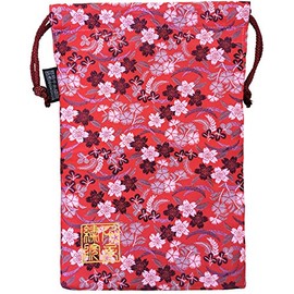 Senitosuin Nishijin Textile Brocade Drawstring Bag (with Lining) Black Red and White Cherry Blossom/Vermilion Large Size