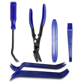 Upgraded 6PCS Car Trim Removal Tool Kit with Bag, Alloy Trim Clip Removal Plier Pry Tool Kit for Auto Door, Car Panel No-Scratch POM Material Fastener Remover Trims Clip Remover Automotive Trim Tools