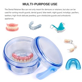 Mckkor Leak Proof Portable Denture Bath Case Denture Cleaning Cup, False Teeth Holder Mouthguard Night Guard Container Box Retainer Soaking Case for Travel, Household, Office - Transparent Blue