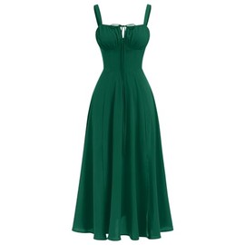 ABEHIK Summer Dress for Women 2024 Floral Corset Dress Boho Flowy Slit Bustier Lace Up Midi Dresses Going Out A Line Casual Sundress Adjustable Spaghetti Straps Bodycon Green M