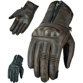 Texpeed Men's Leather Motorcycle Gloves - Biker Moped Armoured Ankle Protection - For Summer or Winter Brown - (M)