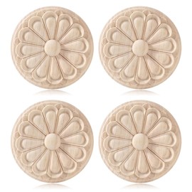 KSJEHW 4 Pieces Unpainted Exquisite Wood Carvings European Carvings with Flower Pattern for Furniture Doors Cabinet Doors (4.5 cm)