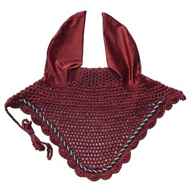 Elegant Horse Ear Bonnet, Fly Veil & Fly Mask – Superior Fly Protection with Style and Comfort for Every Ride (Maroon/Burgundy, COB)