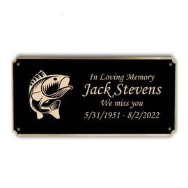 Black and Gold Brass Door Name Plate I Grave Marker I Garden Plaque (Fishing, Small)