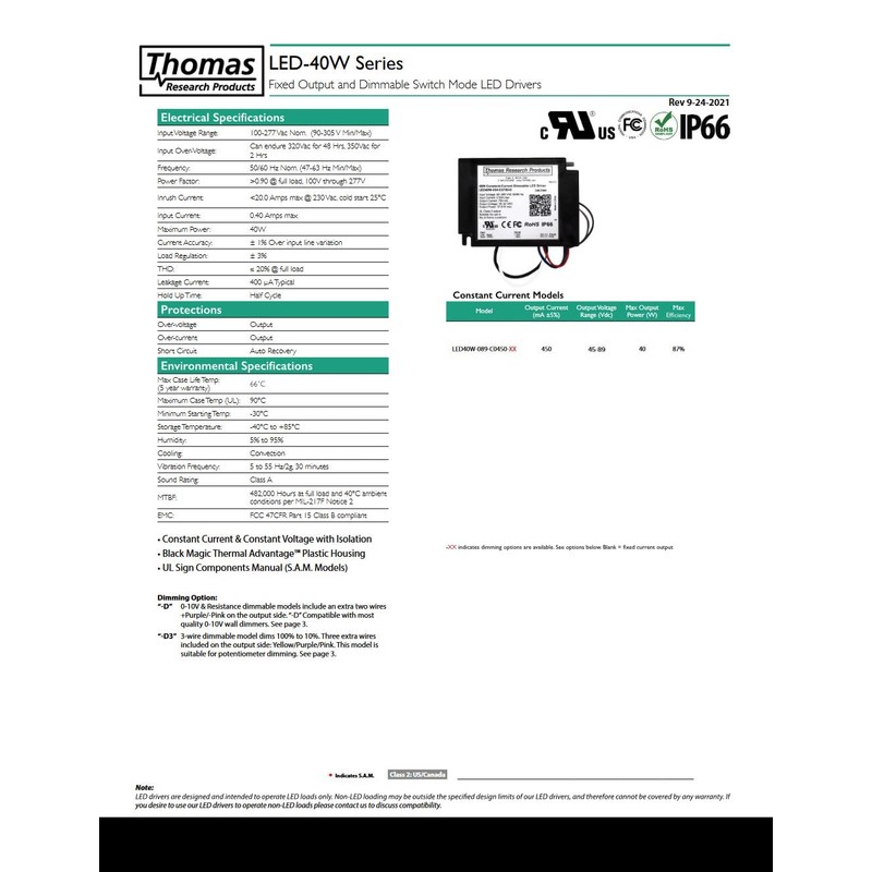 Hubbell Thomas Research Products 40W Constant Current Dimmable LED Driver