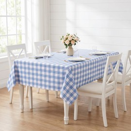 Maymiss 100% Waterproof Gingham Vinyl Tablecloth, Heavy Duty Oil Spill Proof Checkered PVC Table Cloth, Wipeable Outdoor Picnic Table Cover for Dining, Parties - 54 x 78 Inch, (54"×78", Light Blue)