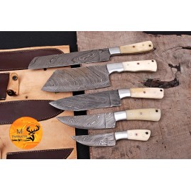 Damascus FULL TANG CUSTOM HANDMADE DAMASCUS STEEL CHEF KNIFE SET KITCHEN KNIFE SET 1538