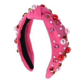 RUIOMII Pearl Damen Knoten Stirnreif mit Kristallperlen Breites Haar Stirnband Scrunchies Mode Accessoires