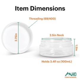 Contenedores MHO | Contenedores de PET transparentes, rellenables, tapa de rosca blanca, sin BPA ni parabenos, 3.5 onzas (100 ml) — Juego de 12
