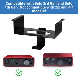 FSNIWEKO Under Desk Mount for Focusrite Scarlett Solo 3rd Gen/Solo 4th Gen with Headphone Hanger Stand,Under Desk Metal Shelf Organizer for Audio Interfaces and Studio Gear (Black Holder Only)