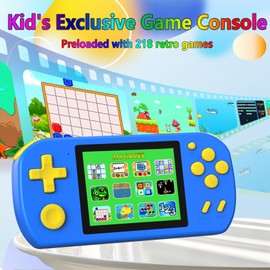 CCTU Handheld Games for Kids Preloaded 218 Retro Video Games, Portable Gaming System with 3.0" Screen Rechargeable Battery, Mini Travel Electronic Toy Birthday Gifts for Boys Girls (Blue)