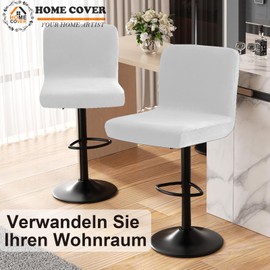 HOMECOVER Bar Stool Covers with Backrest, Stretch Velvet Fabric Bar Stool Chair Covers Removable Low Back Swivel Chair Cover White Set of 2