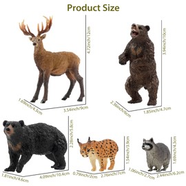 Toymany - Juego de 12 cifras de animales del bosque de América del Norte, juego de animales de la selva realista, incluye mapache, lince, lobo, oso, águila, juguete educativo, regalo de Navidad para