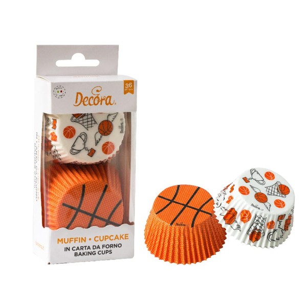 Decora, 0339866 Basketball Moulds, 50 x 32 mm, Pack of 36, for Baking, Presenting and Gifting Muffins and Sweets, Heat Resistant up to 180 °C, in Practical Blister Packaging, Made in