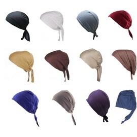Shoes Lane®12x Assorted for Girls Tie Back Assorted Colour Under Hijab Bonnet Cap Head Cover Adjustable Bonnet Turban Islamic Muslim Scarf Caps Underscarf Elastic Head Wraps Cap for Girls
