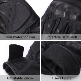 Harssidanzar Men Motorcycle Gloves Winter Genuine Leather Full Finger Touchscreen Thermal Lined with Thinsulate Waterproof Motorcycles Motorbike Riding Gloves KM048,Black, Size XS