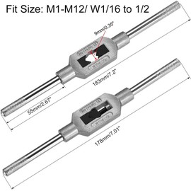 TA-VIGOR Adjustable Tap Wrench Handle, for Metric M1-M12 W1/16-1/2 Taps, Tap Reamer Tapping Hand Tool for Machinist Repair, Medium Carbon Steel Handle with Nickel Plated