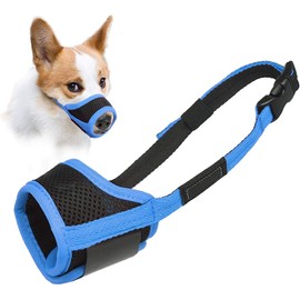 LUCKYPAW Dog Muzzle Anti Biting Barking and Chewing with Comfortable Mesh Soft Fabric and Adjustable Strap, Suitable for Small, Medium and Large Dogs(Blue Trim,M)
