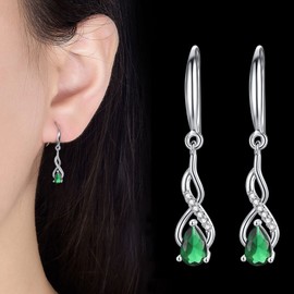Sterling Silver Drop Earrings for Women, Silver Dangle Earrings with Cubic Zirconia │Linear Hypoallergenic Teardrop Earring for Sensitive Ears│Anniversary Jewellery Dangly Earrings